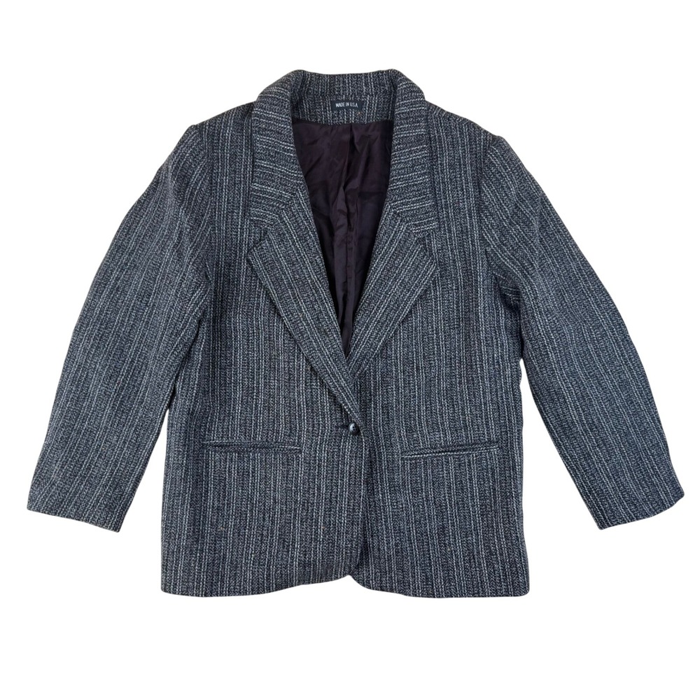 Dark Academia Blazer Wool Textured Single Button Size 14 Royce Ltd New York
